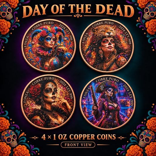 Day of the Dead 4-Piece Colorized Copper Coin Set – 1 oz .999 Fine Copper Each