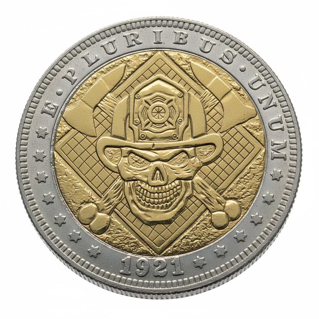Firefighter Skull Morgan Dollar – Enhanced Cover