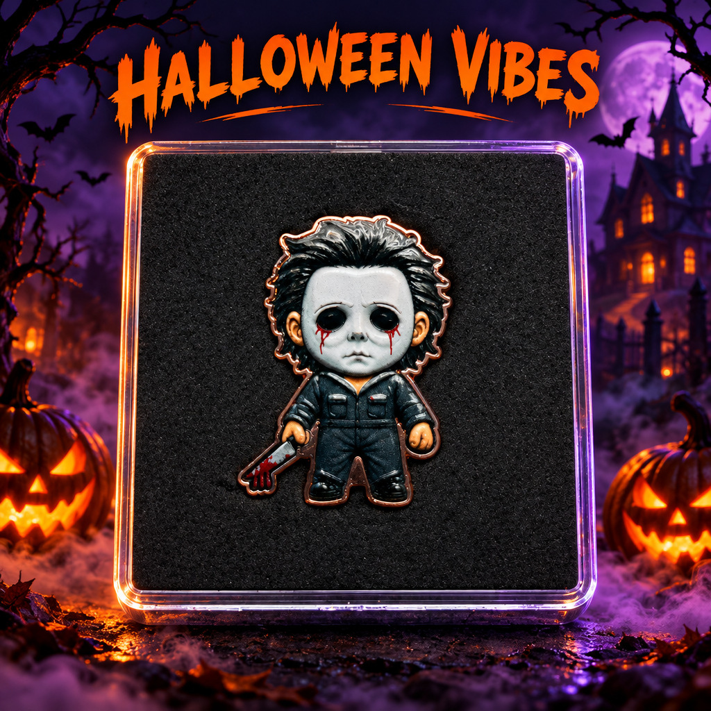 Halloween cover with glowing pumpkins, purple fog, and the cased collectible