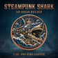 Steampunk Shark 3D high relief 1 oz fine copper coin cover