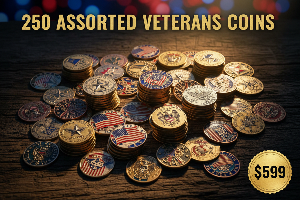 250 Assorted Style Veterans Challenge Coins Wholesale Lot