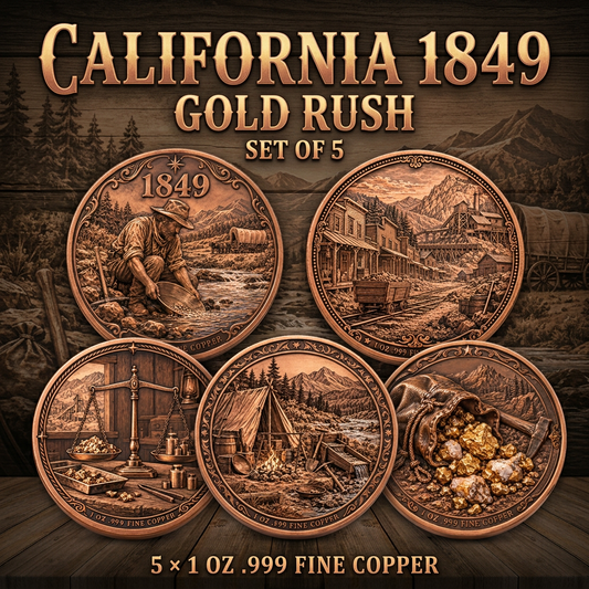 California 1849 Gold Rush set of five copper coins cover