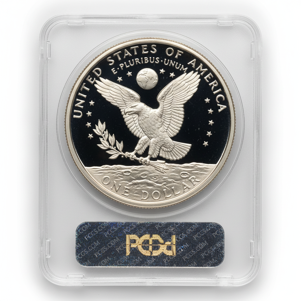 1973-S Eisenhower Silver Dollar PCGS PR69 DCAM - Reverse Apollo 11 Moon Eagle Enhanced