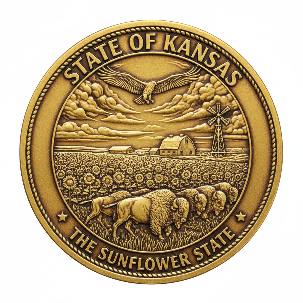 Kansas State Challenge Coin - Antique Gold