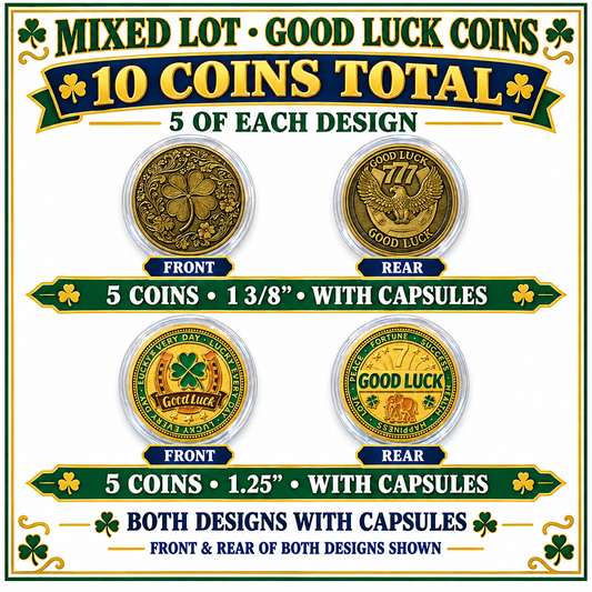 Good Luck Coins Mixed Lot – 10 Coins, 5 of Each Design – With Capsules