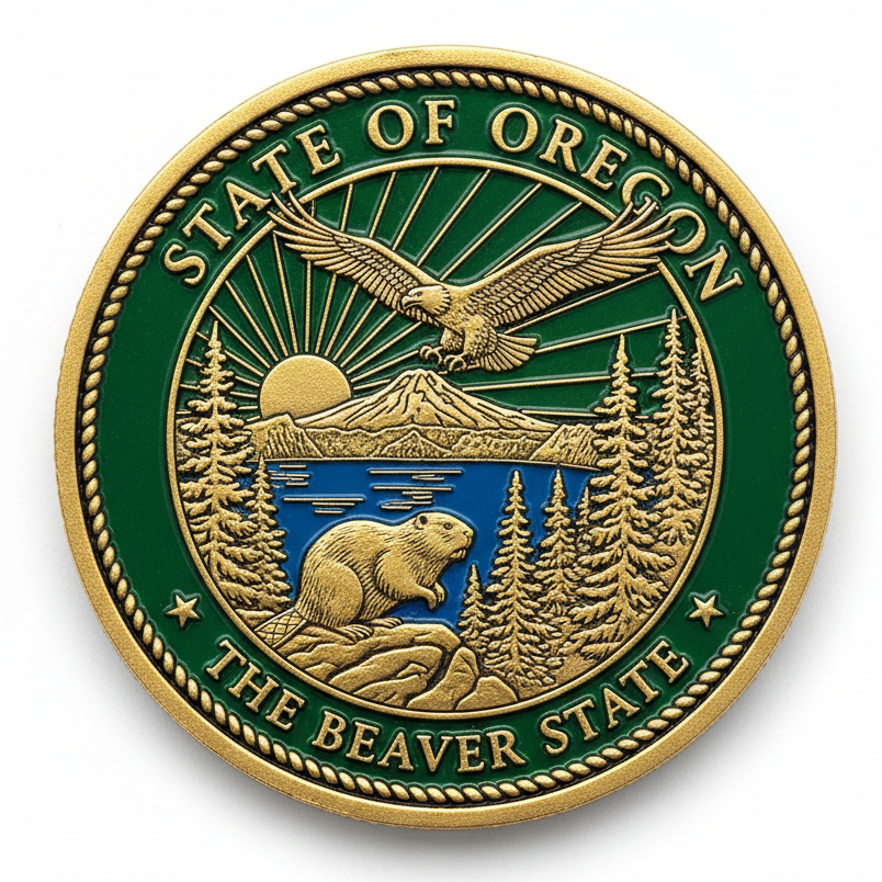 Oregon State Challenge Coin - Antique Gold