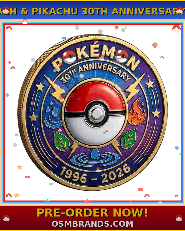 WHOLESALE ONLY- 30PCS. Pokemon 30th Anniversary Ash & Pikachu "Global Legacy" Commemorative Coin (1996-2026)
