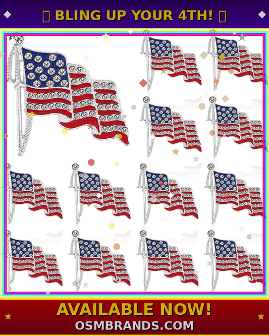 American Flag Rhinestone Lapel Pin – Patriotic Crystal Enamel Pin (12/24/48 Pack)
