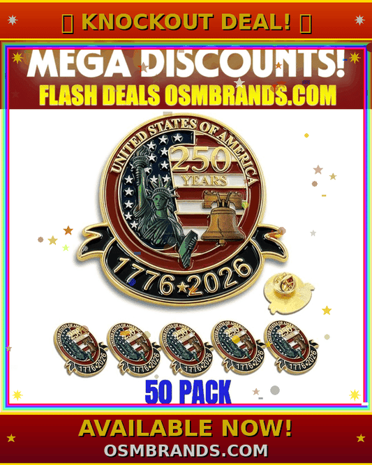 USA 250th Anniversary Lapel Pin – United States of America 1776-2026 Enamel Pin (50 Pack)