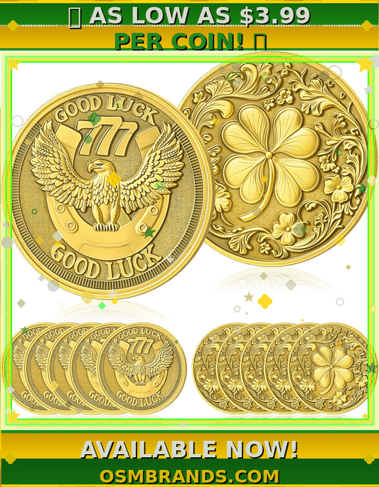Good Luck 777 Eagle Challenge Coin – Four Leaf Clover Gold Coin or Golf Ball Markers(6 OR 12 Pack)