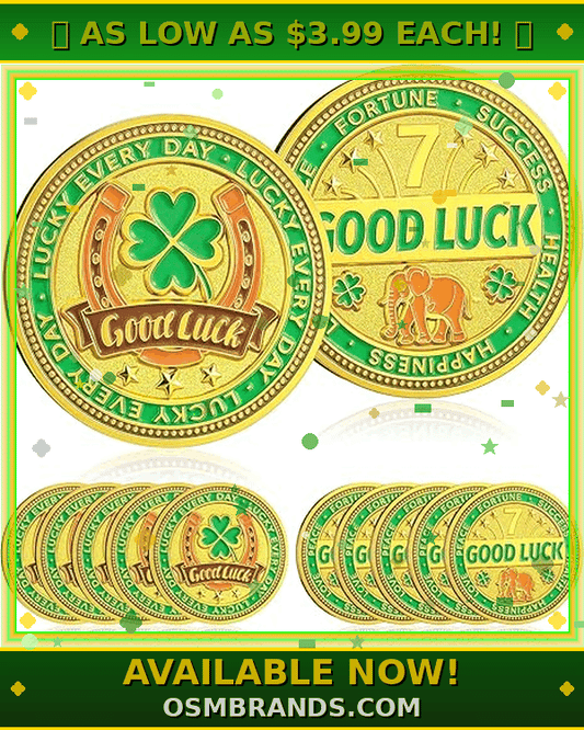 Good Luck Coin – Lucky Every Day Four Leaf Clover Challenge Coin or Golf Ball Markers (6 or 12 Pack)