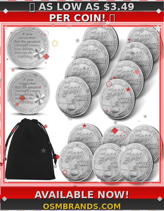 Good Luck Silver Coin with Velvet Pouch – Inspirational Lucky Coin-Golf Ball Markers (8 OR 16 Pack)