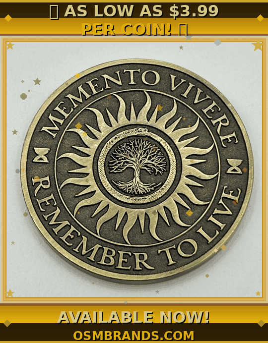 Memento Vivere Challenge Coin – 6/10-Pack | Tree of Life & Ouroboros | Remember To Live
