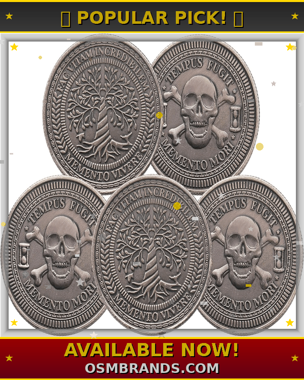 💥$3.99 Coin Deal! 5/10 PACK Memento Mori Challenge Coin – Tempus Fugit • Memento Vivere (Antique Silver)