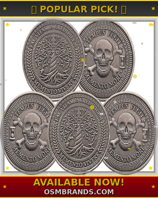 💥$3.99 Coin Deal! 5/10 PACK Memento Mori Challenge Coin – Tempus Fugit • Memento Vivere (Antique Silver)