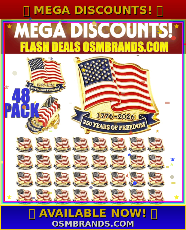 250 Years of Freedom American Flag Lapel Pin – 1776-2026 | 48 Pack