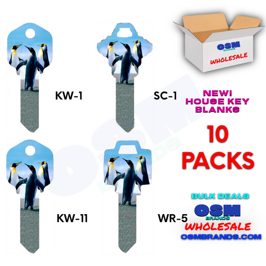 PENGUINS 10 PACK House Key Blank for KWIKSET-SCHLAGE-WEISER LOCKS