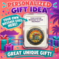 Personalized gift coin eBay cover in coral, purple, and teal
