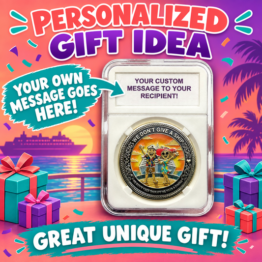 Personalized gift coin eBay cover in coral, purple, and teal