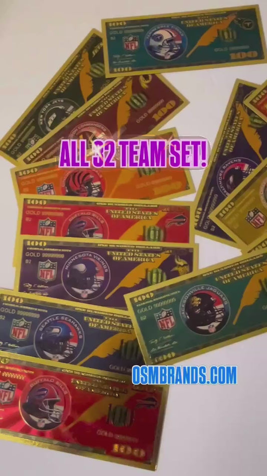 32 FOOTBALL TEAM COLLECTIBLE 24K GOLD FOIL BANKNOTE SET