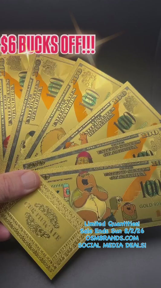 Family Guy Gold Foil Banknote Set – 6 Characters with Certificate-💥SOCIAL MEDIA DEALS!
