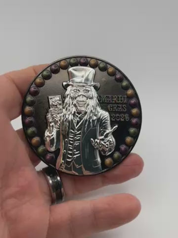 Universal Orlando Resort Security Challenge Coin – Mardi Gras 2026 – RARE Black Nickel & Shiny Silver 2-Tone