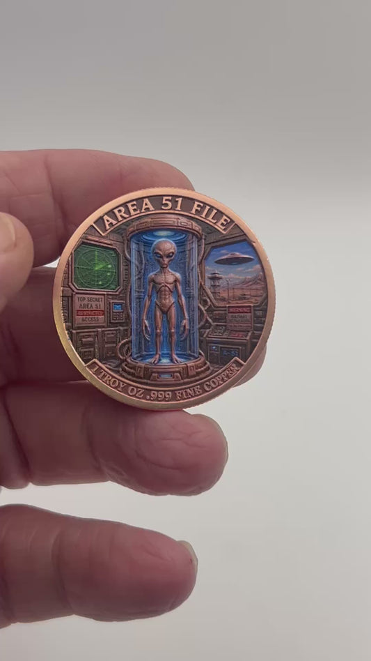 NOW IN STOCK! Area 51 File – EBE-750 Alien 1 Troy Oz .999 Fine Copper Round (40mm)