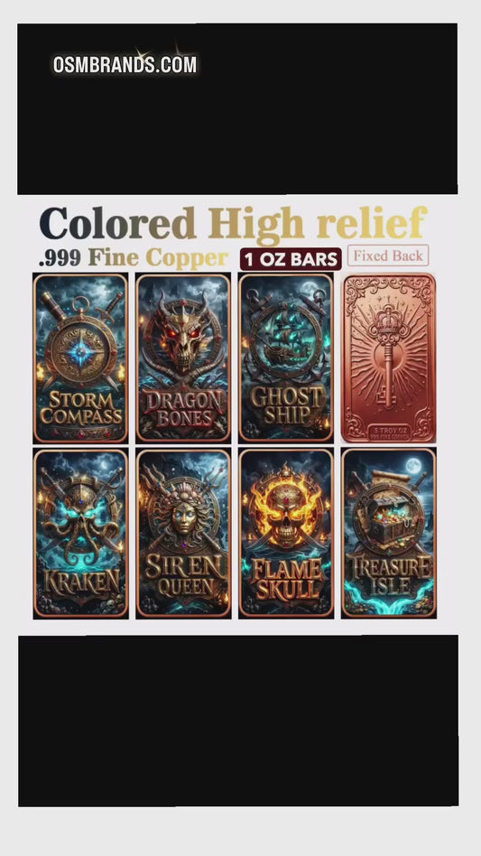 Pirate Legend Copper Bar Collection – 7 Designs | 1 oz .999 Fine Copper | Mix & Match (100 PC MINIMUM)