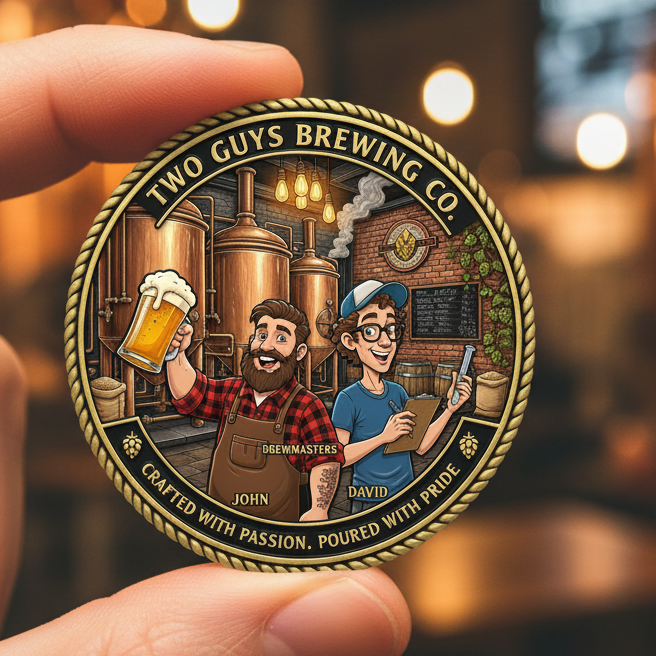 Two Guys Brewing Co Coin in Hand