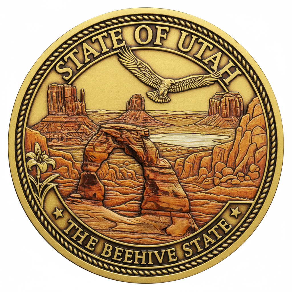Utah State Challenge Coin - Antique Gold