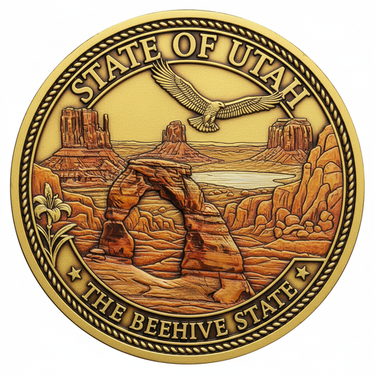 Utah State Challenge Coin - Antique Gold