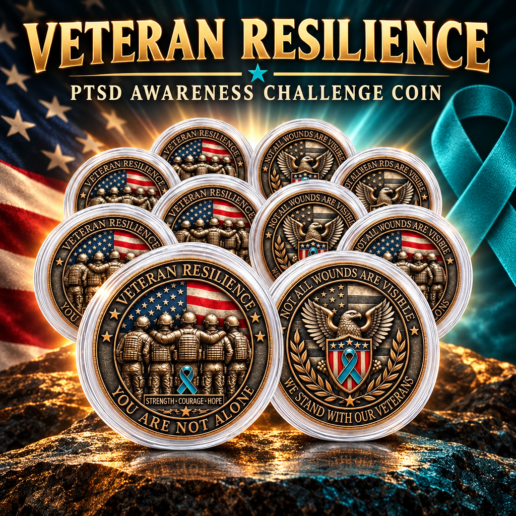 Veteran Resilience PTSD Awareness Challenge Coins – 40mm – 12 Pack