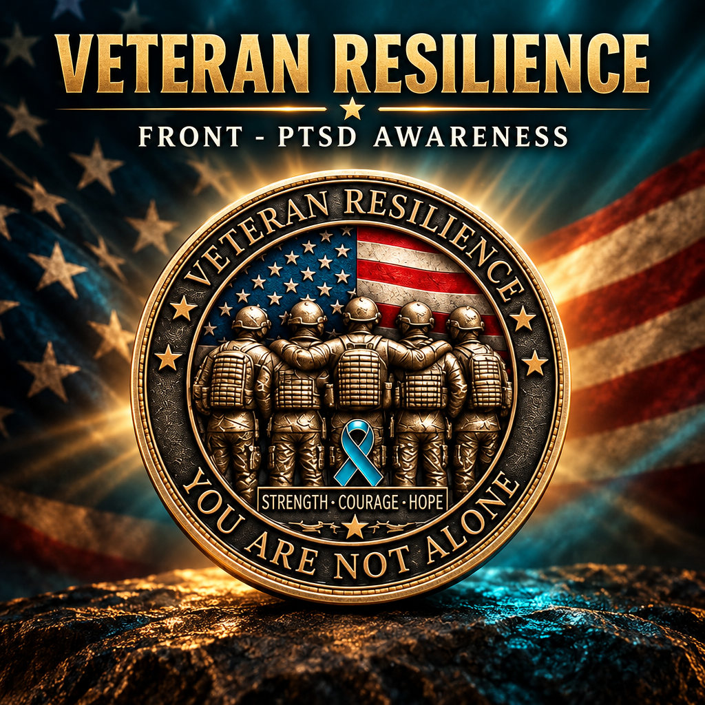 Veteran Resilience PTSD Awareness Challenge Coins – 40mm – 12 Pack