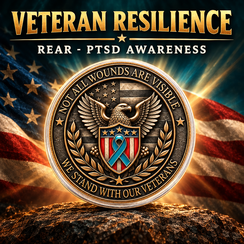 Veteran Resilience PTSD Awareness Challenge Coins – 40mm – 12 Pack
