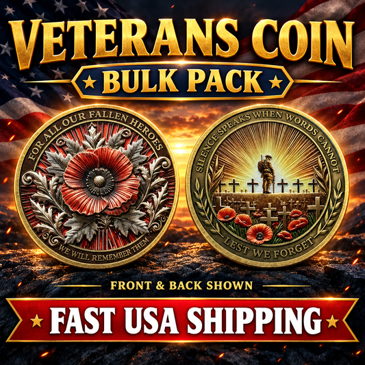 50-100 Veterans "For our Fallen Heroes" Poppy High Grade Challenge Coins
