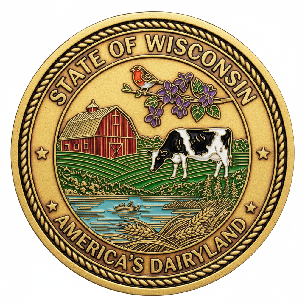 Wisconsin State Challenge Coin - Antique Gold