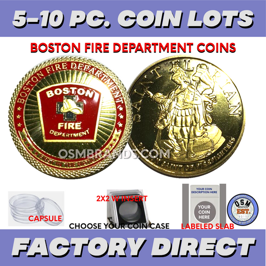 BOSTON FIRE DEPARTMENT Gold Plated Challenge Coin Lot 5/10 Pcs.